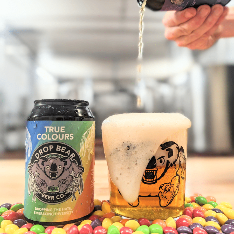 Pride Beer, True Colours being poured into a beer glass.